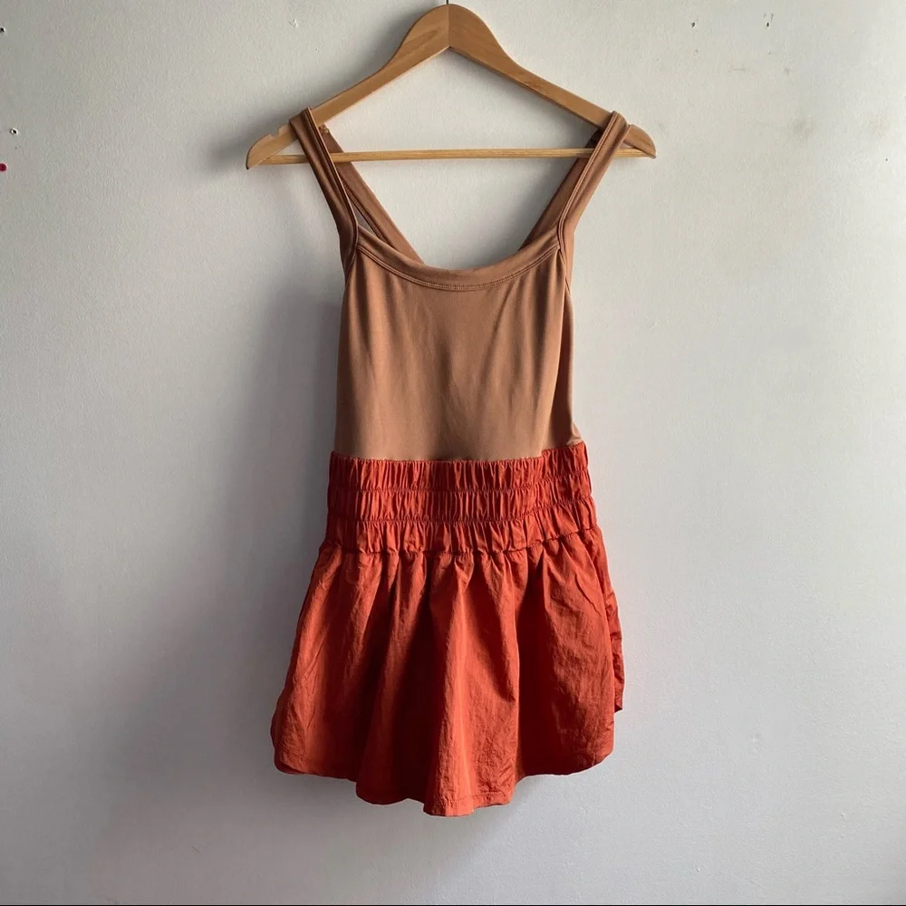 Free People Rust Orange Skort with Tan Bodysuit
